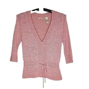 Stamp-10 Women's Pullover Neck Sweater Size Large Pink Drawstring Long Sleeve
